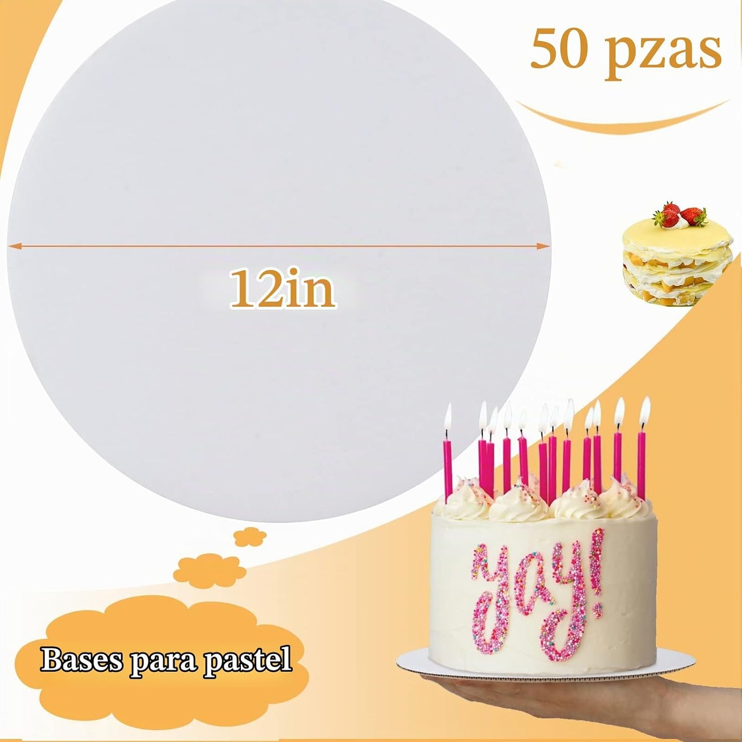Sudaya Juego de 50 soportes para tartas, 50 soportes redondos para...