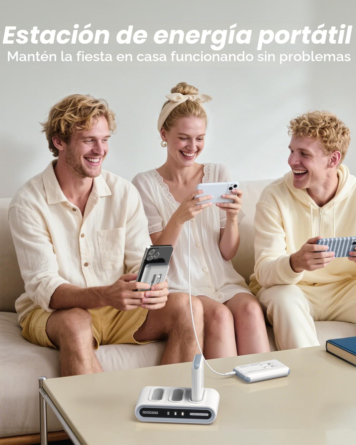 GOODaaa Cargador portátil, paquete de 3 cables integrados de banco...