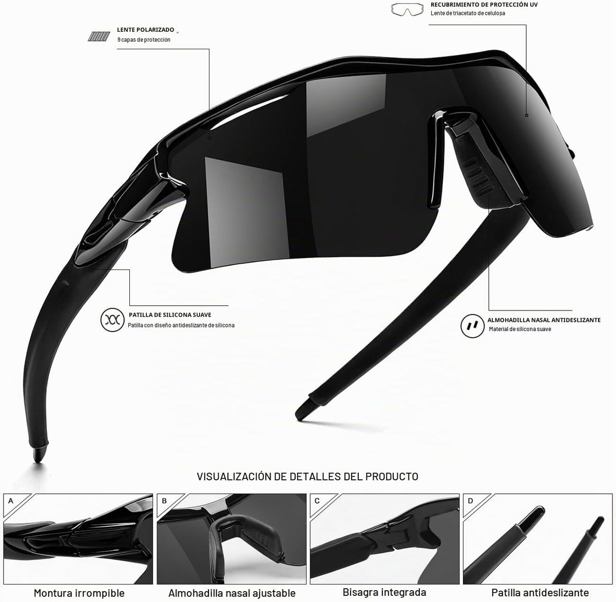 SEKKAF Lentes de sol deportivos polarizados para hombres, mujeres y...
