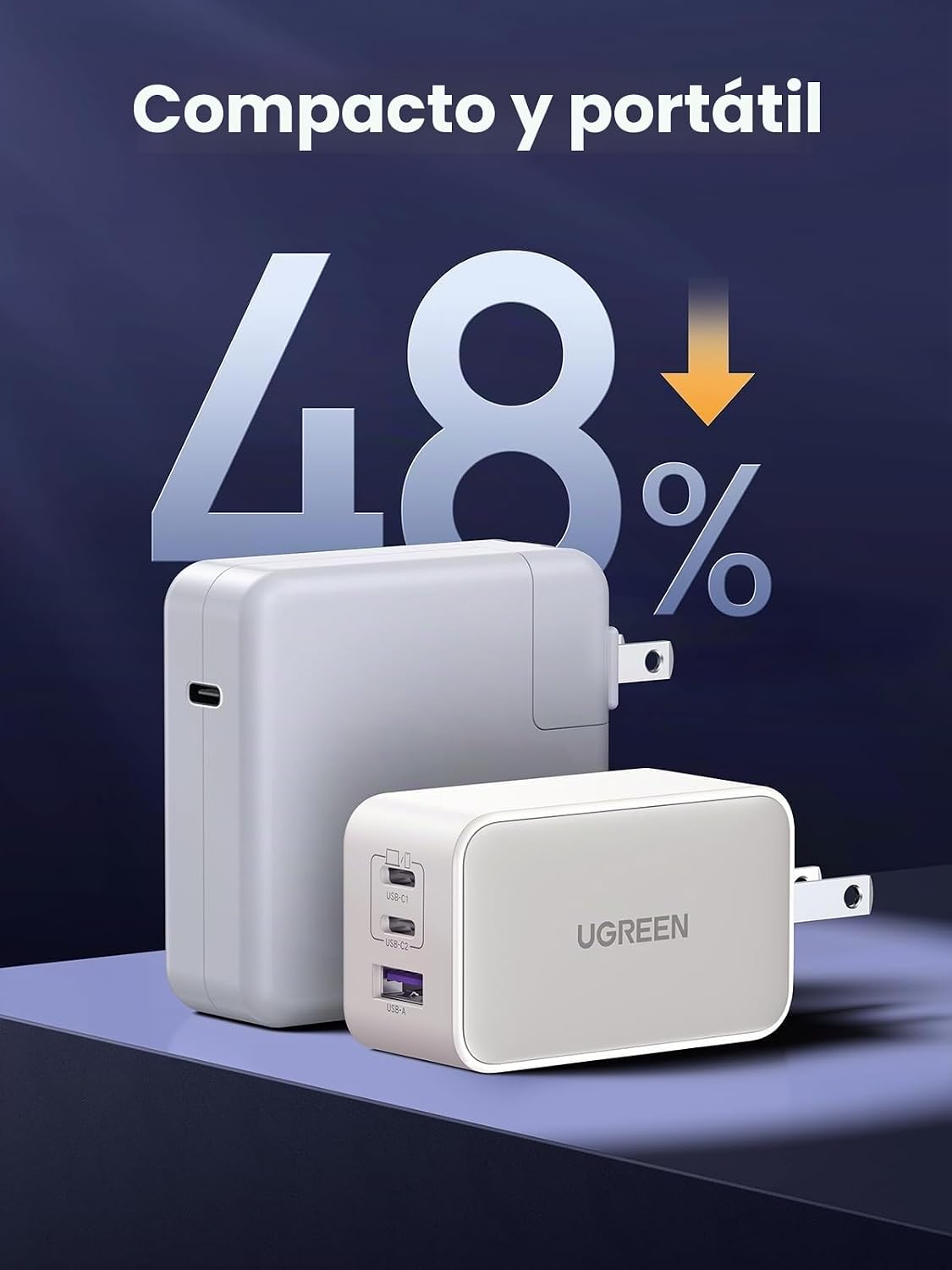 UGREEN Bloque de cargador USB C de 65 W, Nexode 3 puertos GaN Fast...