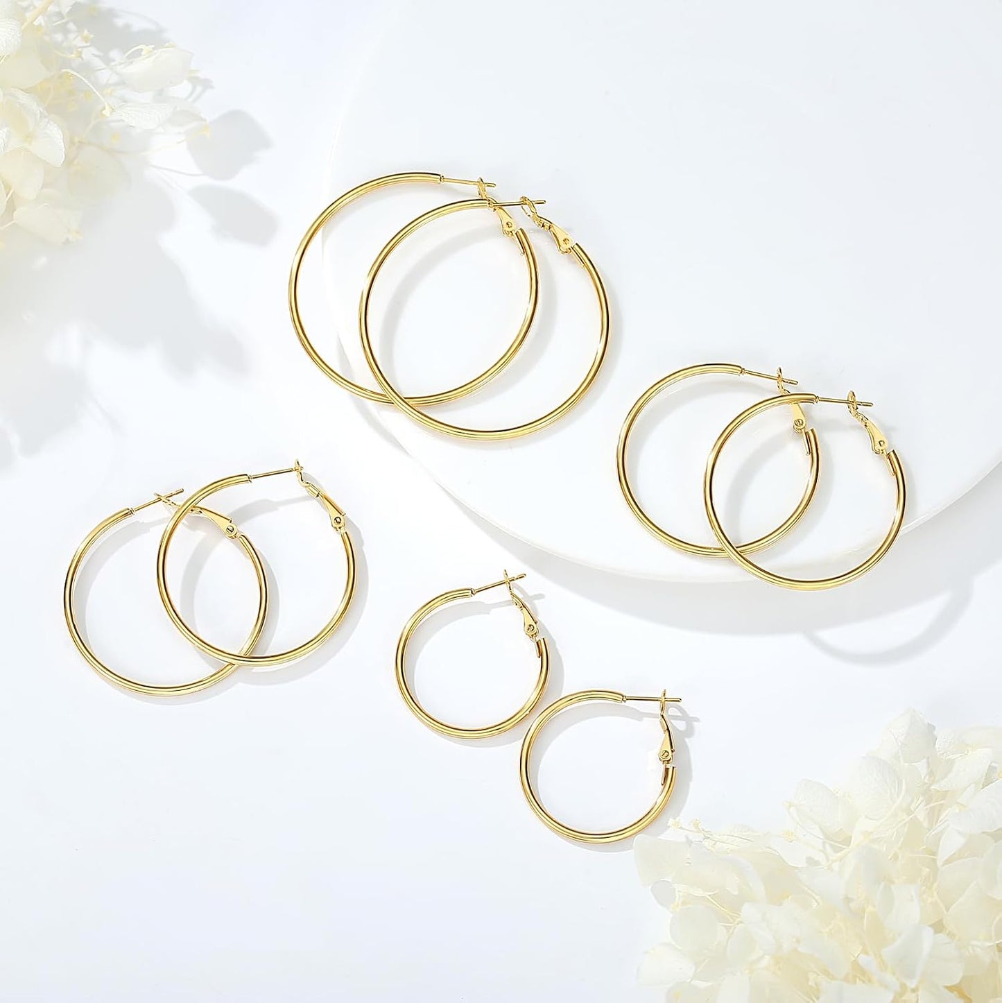 Juego de 4 pares de aretes de aro chapados en oro de 14 quilates pa...