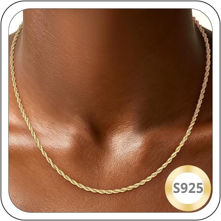 Girluky Collar de cadena de plata de ley 925 para mujer, cadenas de...