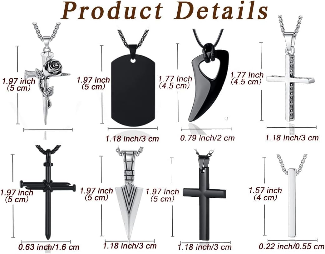 MAIBAOTA Juego de 8 collares para hombre, collar de acero inoxidabl...