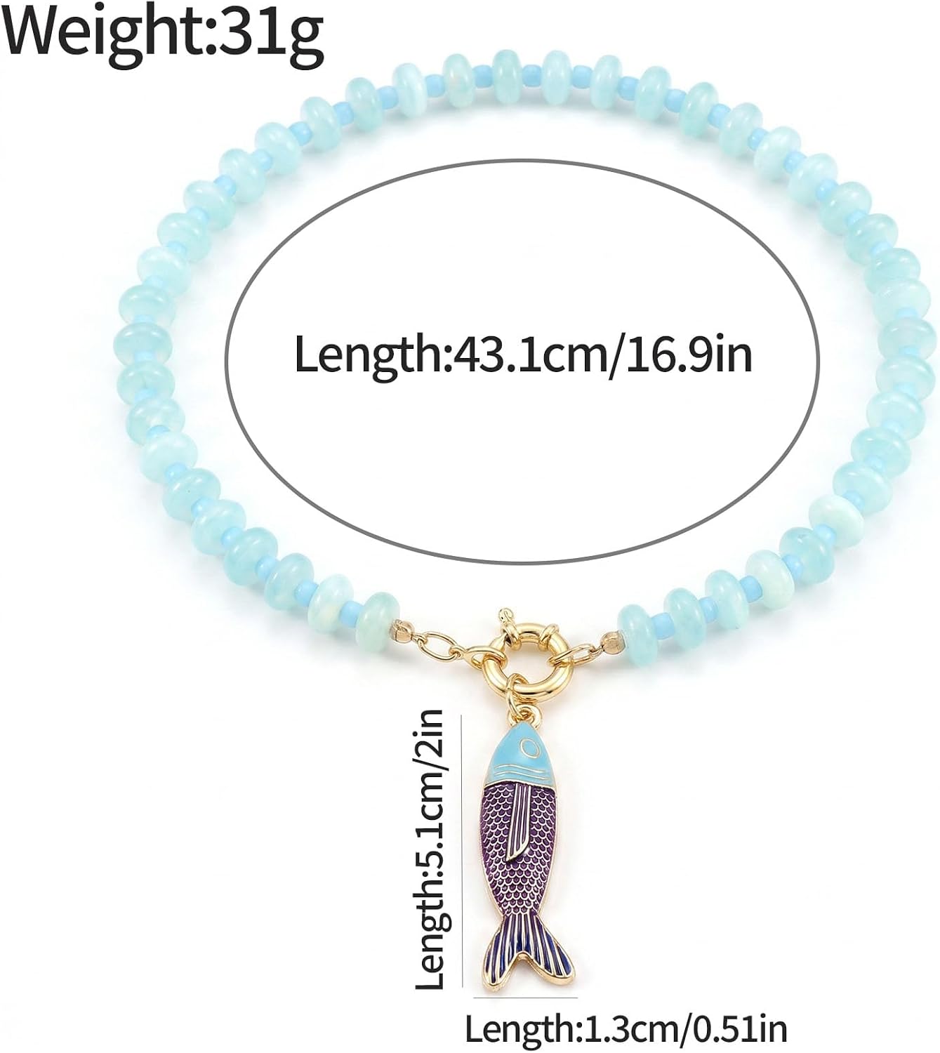 GLRITY Collares bohemios de peces con cuentas para mujer, collar de...