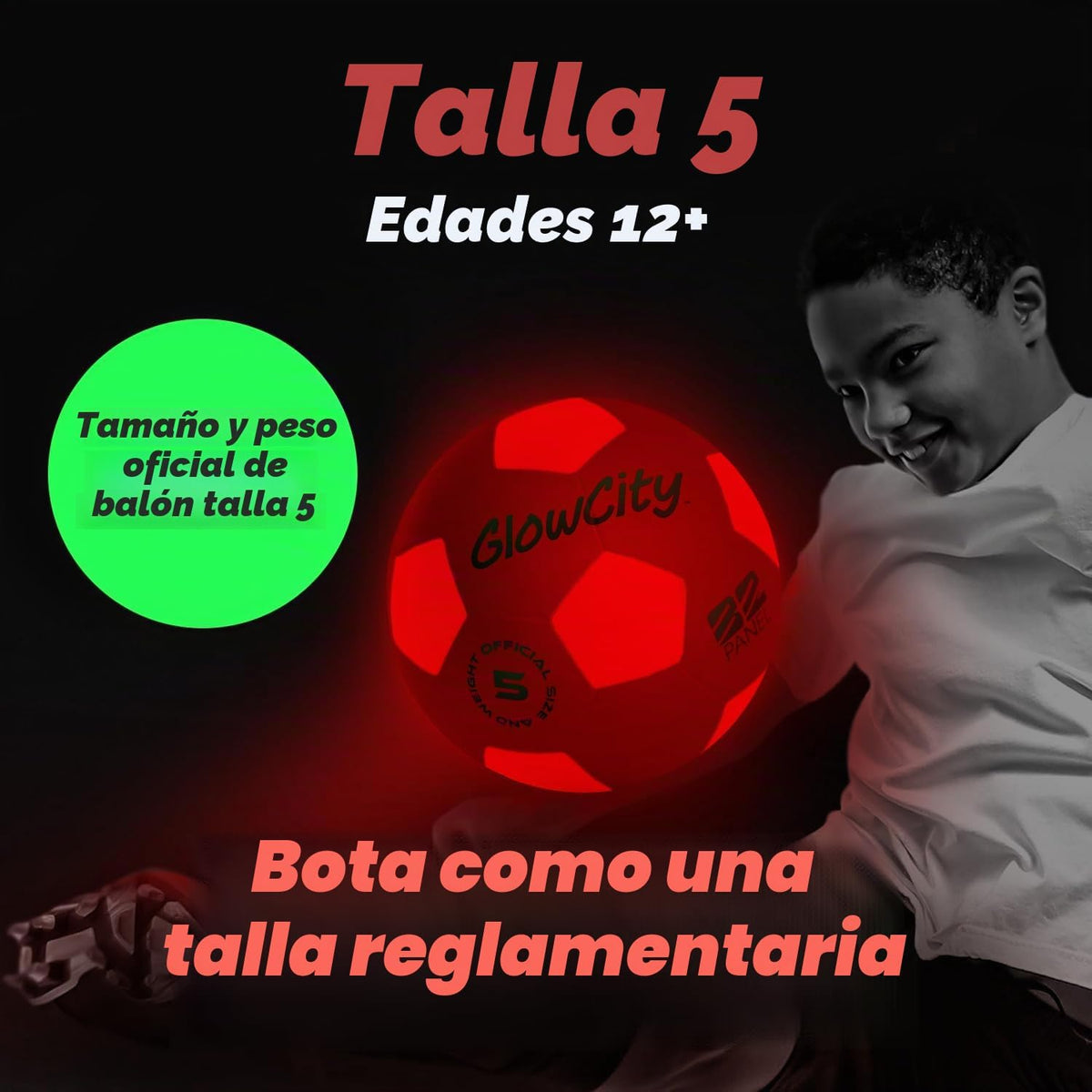 GlowCity Balón de fútbol que brilla en la oscuridad - Tamaños 3, 4,...