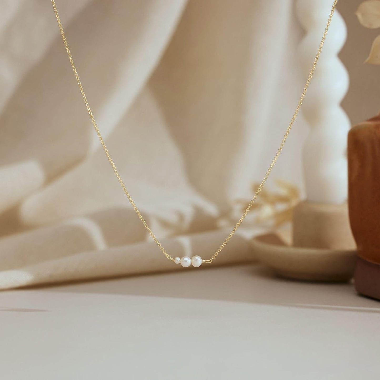 Treasure Bender Collares de perlas de oro para mujer, collar delica...
