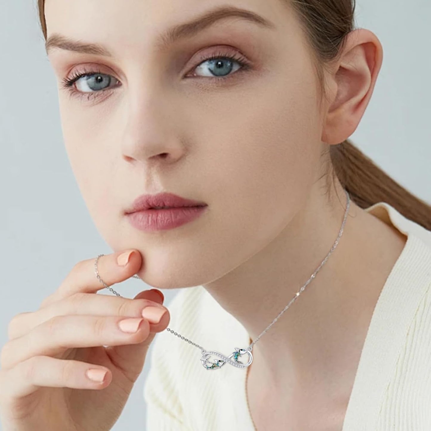 YYB Collar de infinito de tiburón de plata esterlina, joyería del o...