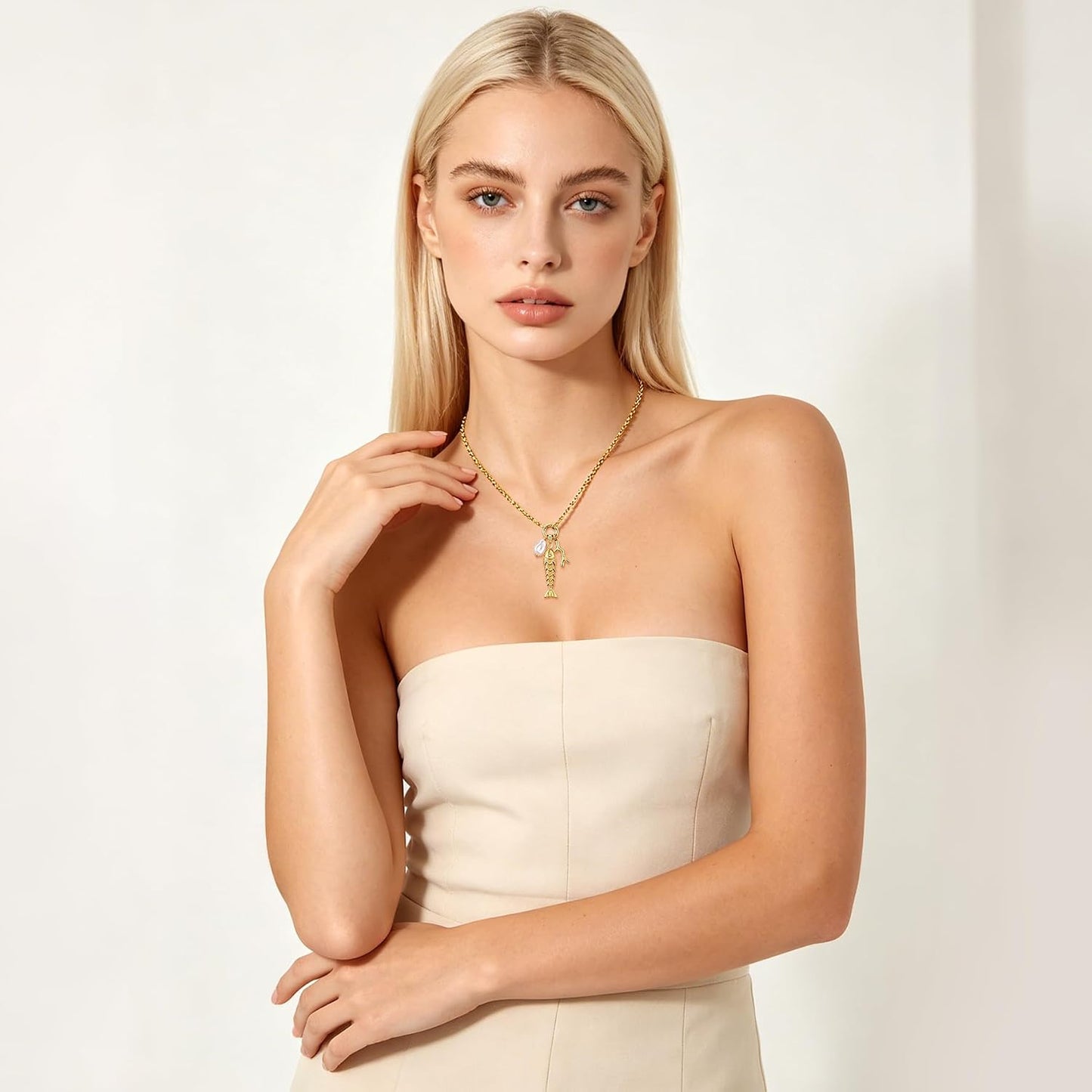 FILMOON Collar de pez para mujer, chapado en oro, colgante de pez,...