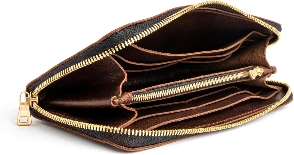 Cartera de acordeón con cremallera para mujer de Portland Leather G...