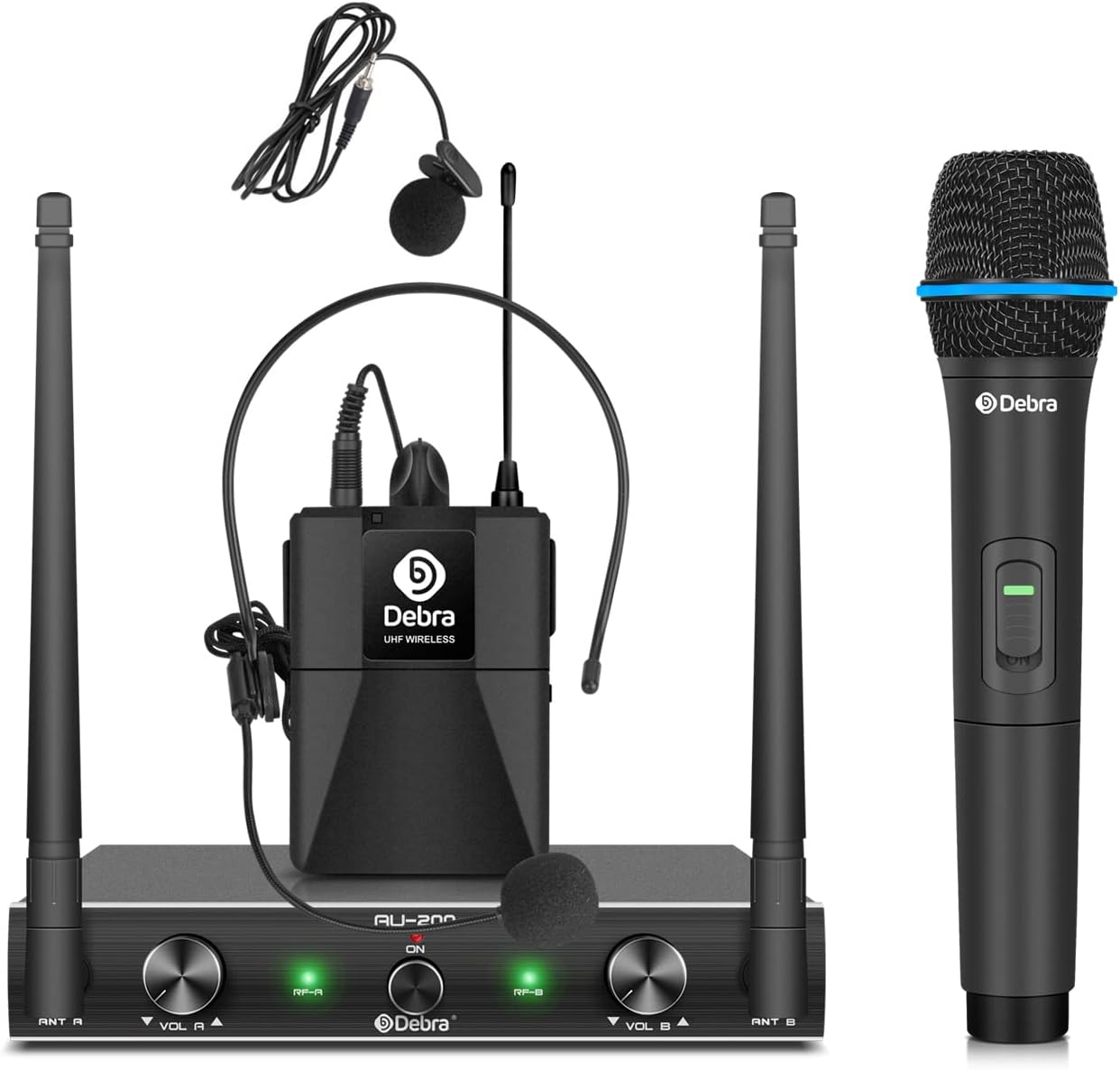 D Debra Audio AU200 Pro UHF Sistema de micrófono inalámbrico de 2 c...