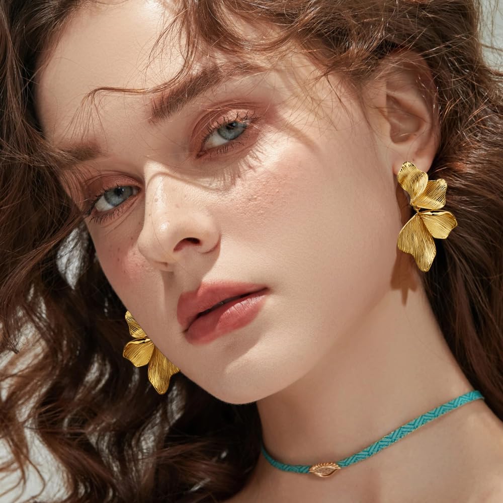 Aretes de oro para mujer, chapados en oro de 18 quilates, diseño de...