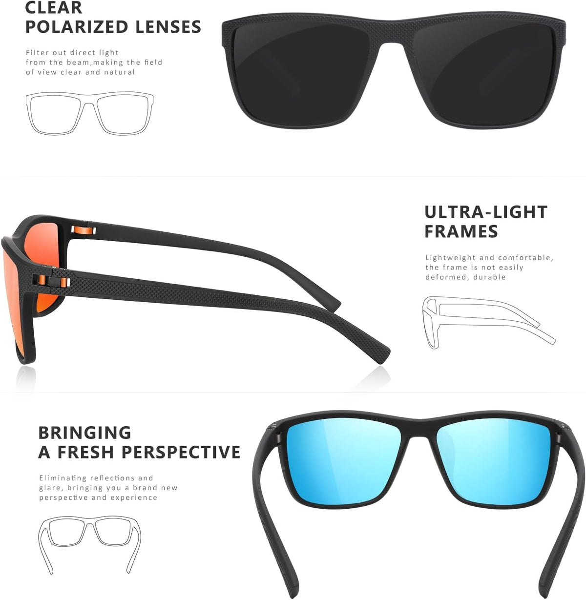 TURBOPEP Gafas de sol polarizadas cuadradas para hombres y mujeres...