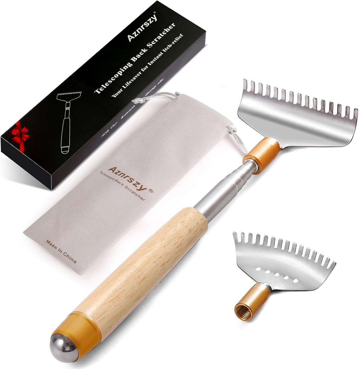 Aznrszy Rascador de espalda con 2 garras anchas desmontables, rasca...
