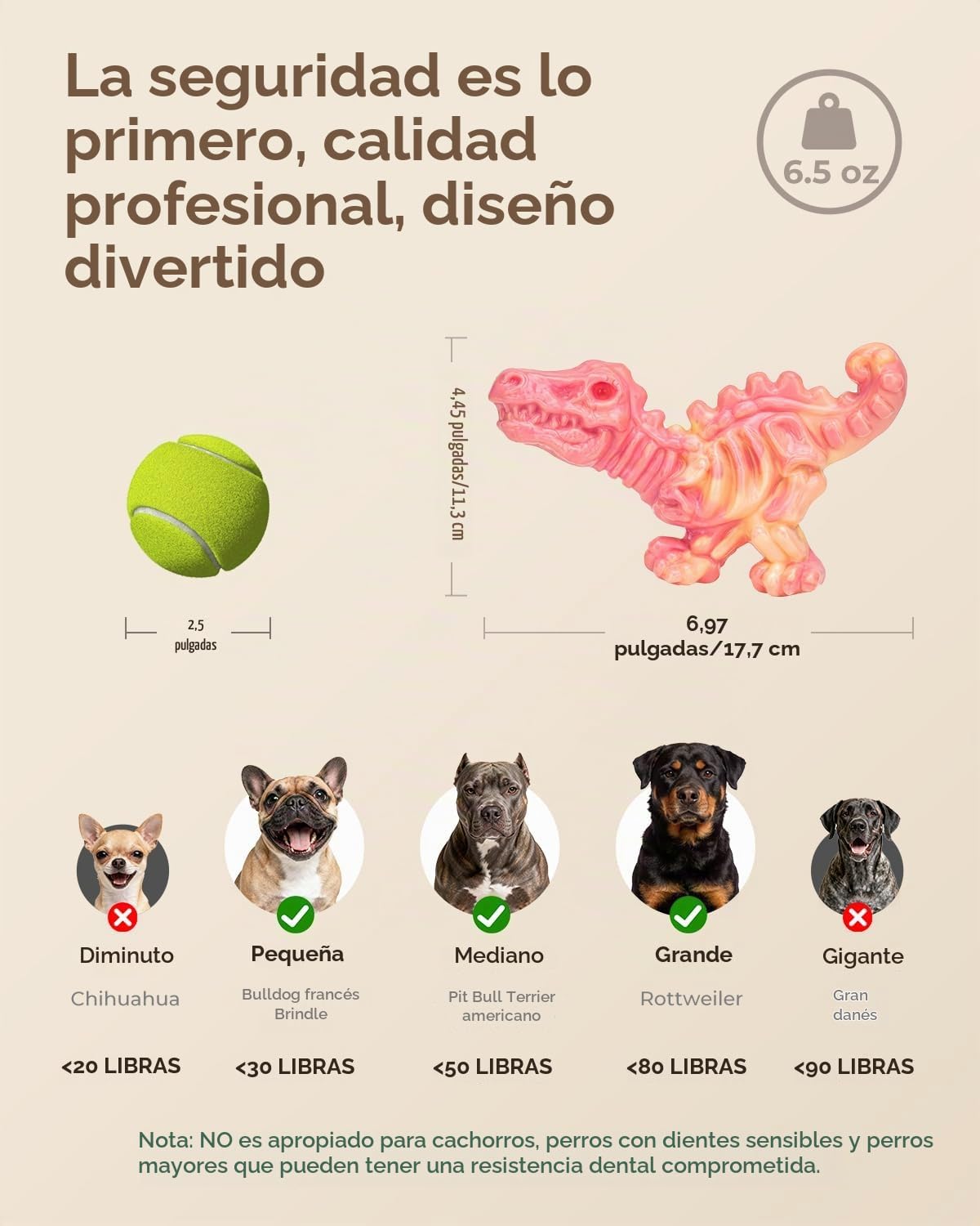 DinoBone Paquete de 2 juguetes masticables para perros resistentes...