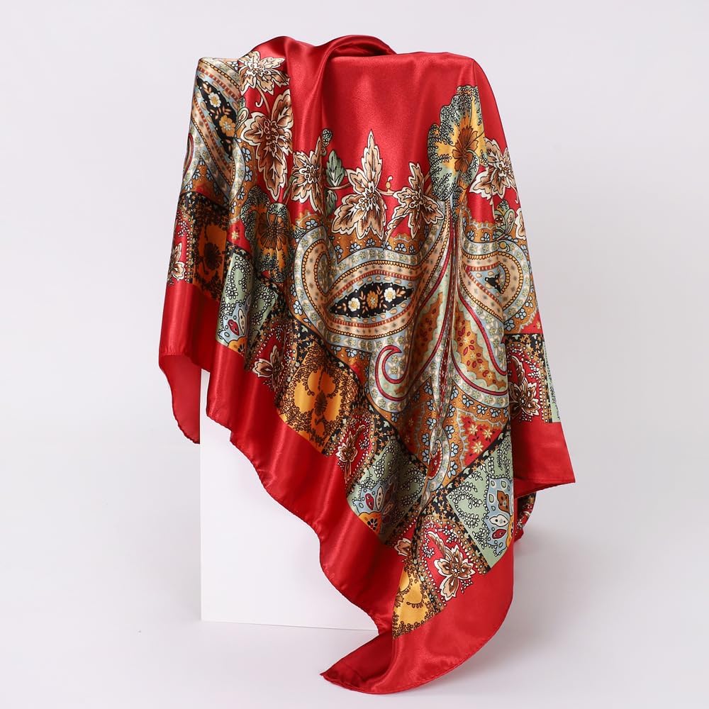 KorhLeoh Pañuelo de seda con estampado floral de 35 pulgadas para m...