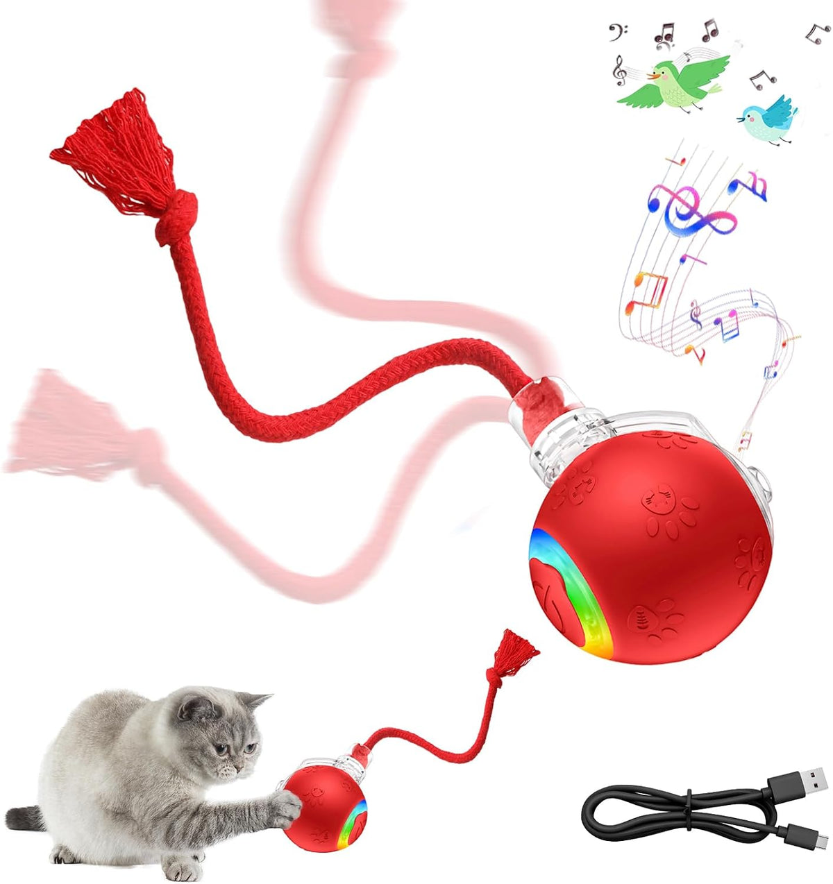 Yaruiguang Pelota de juguete interactiva para gatos con cola de bor...