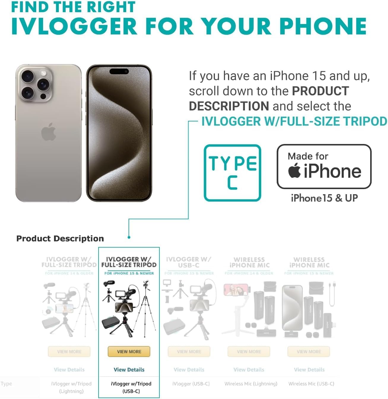 Movo iVlogger - Kit de vlogging para iPhone con trípode de tamaño c...