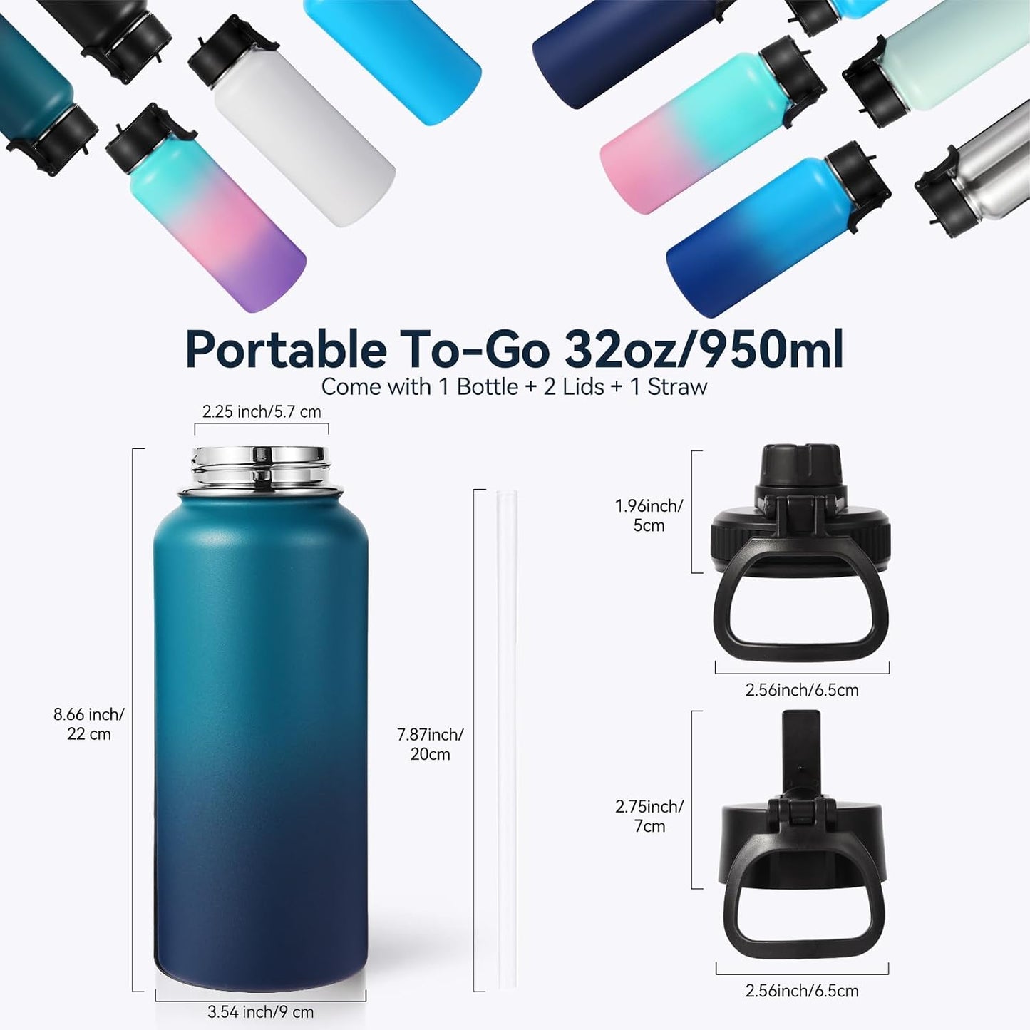 Neihepal - Botellas de agua aisladas de 32 oz al por mayor con 2 ta...
