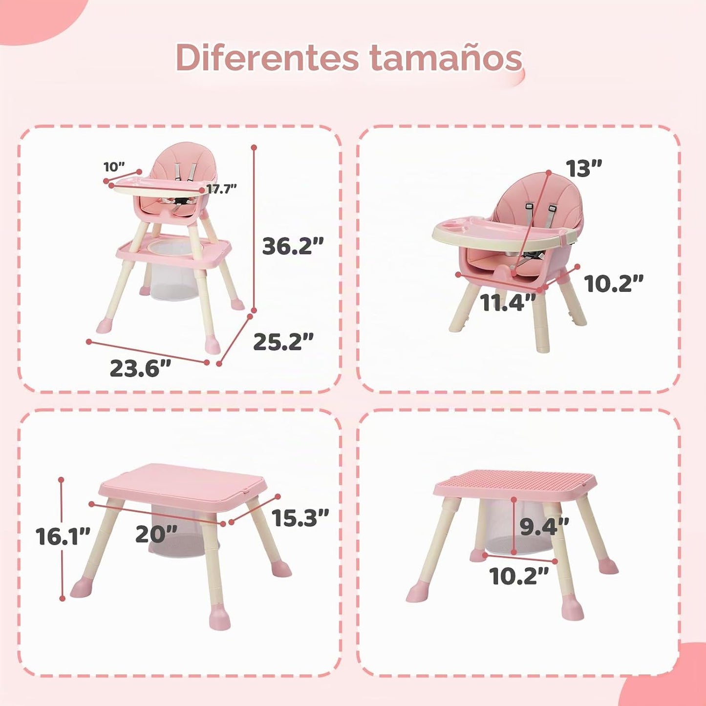 JOYMOR Silla alta 7 en 1 para bebés y niños pequeños, mesa y silla...