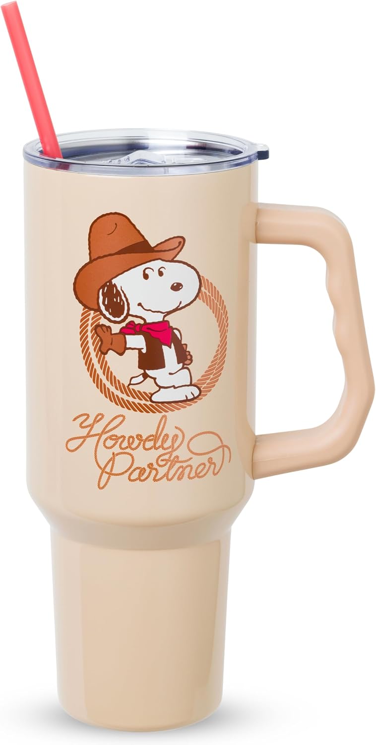 Silver Buffalo Peanuts Snoopy Howdy Partner, vaso de acero inoxidab...