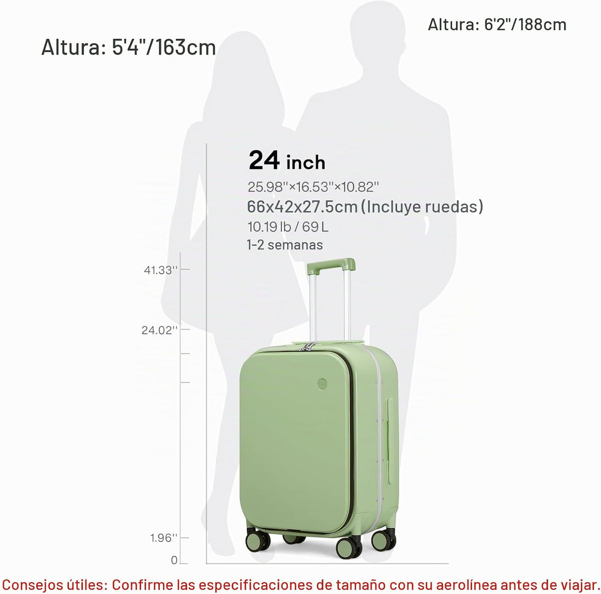 Maleta de equipaje mixi con ruedas giratorias, maleta de viaje con...
