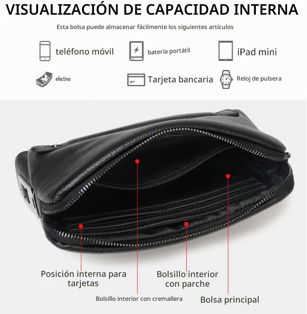 Welaso Bolso de mano de cuero con bloqueo de huellas dactilares, an...