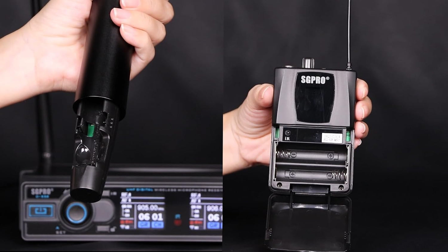 SGPRO D-332HB Dual UHF Sistema de micrófono inalámbrico, portátil y...