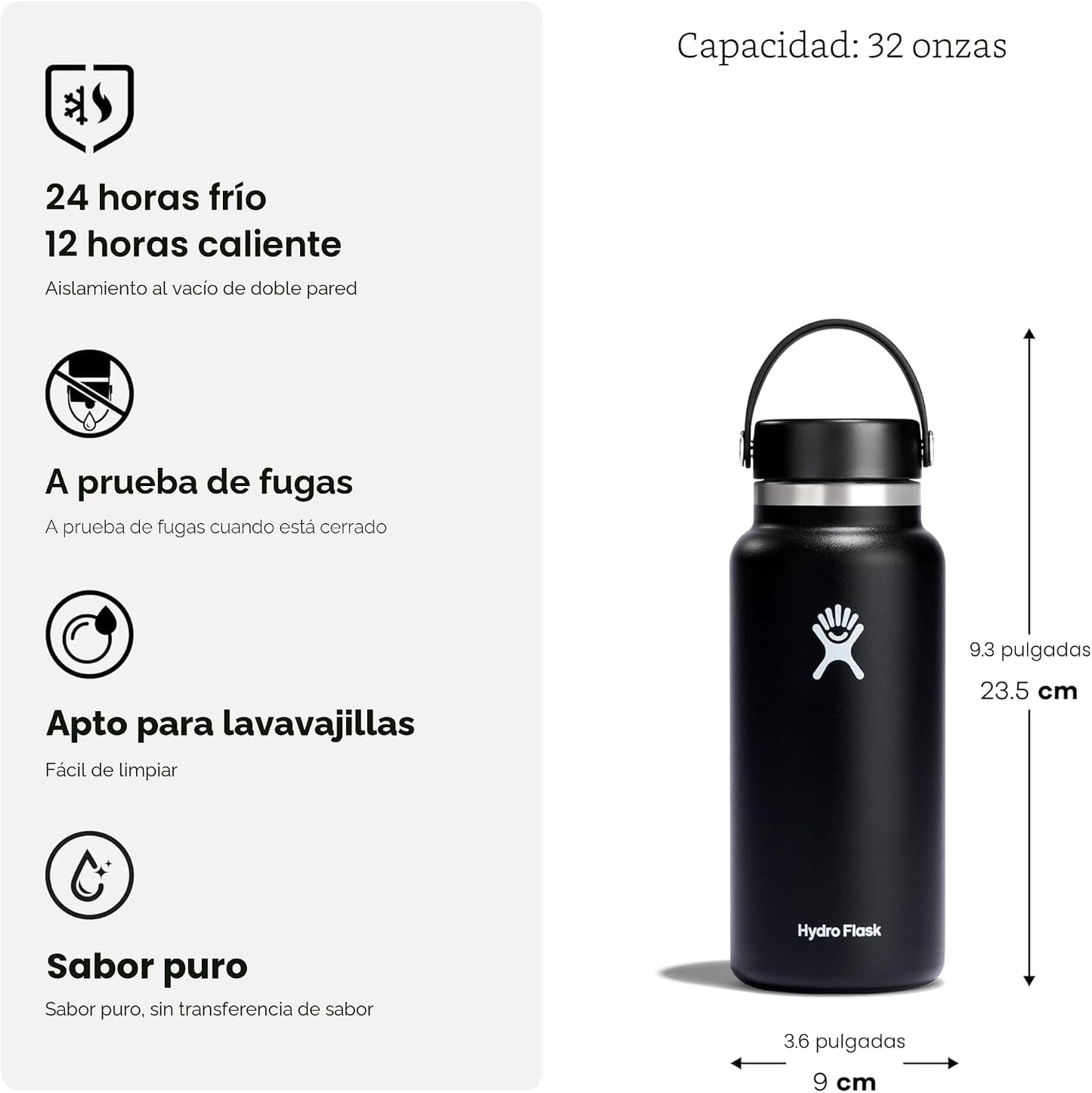 Hydro Flask Botella de agua \u2013 Acero inoxidable aislado \u2013...