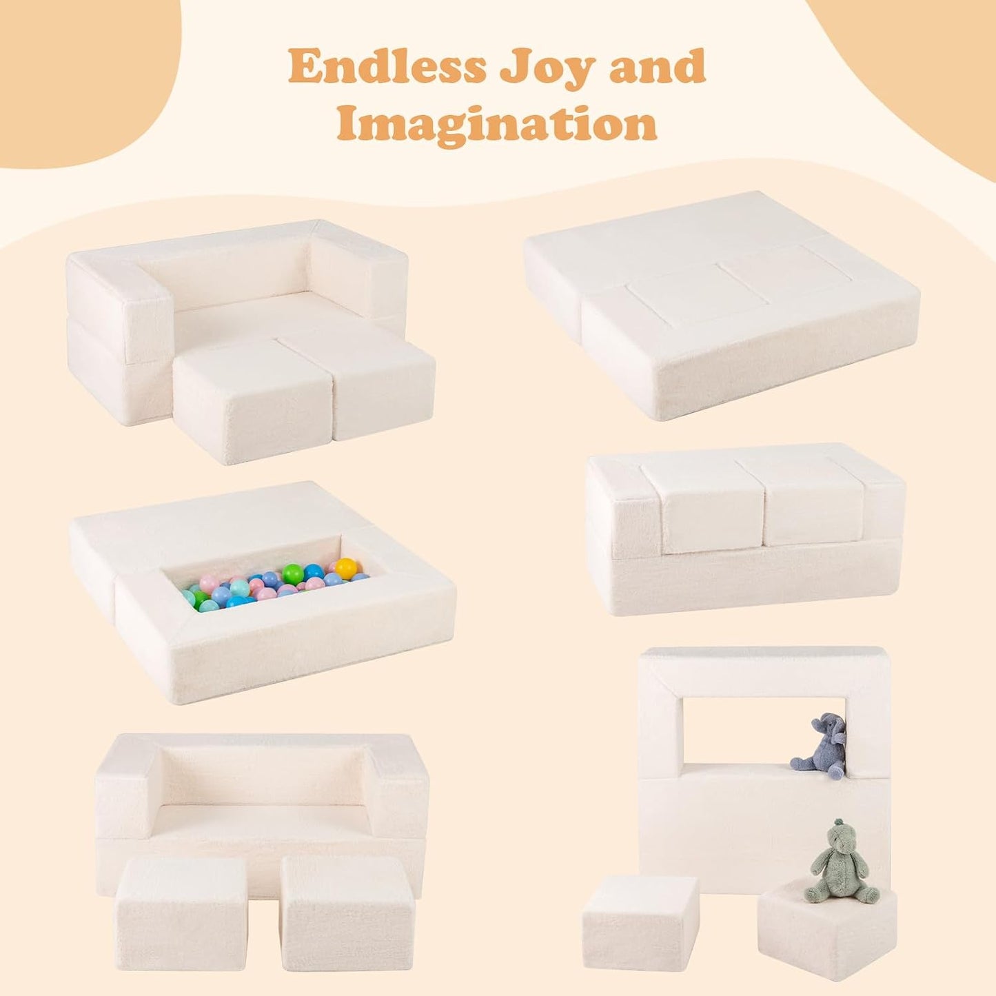 INFANS Sofá modular de juegos para niños, sofá seccional de constru...
