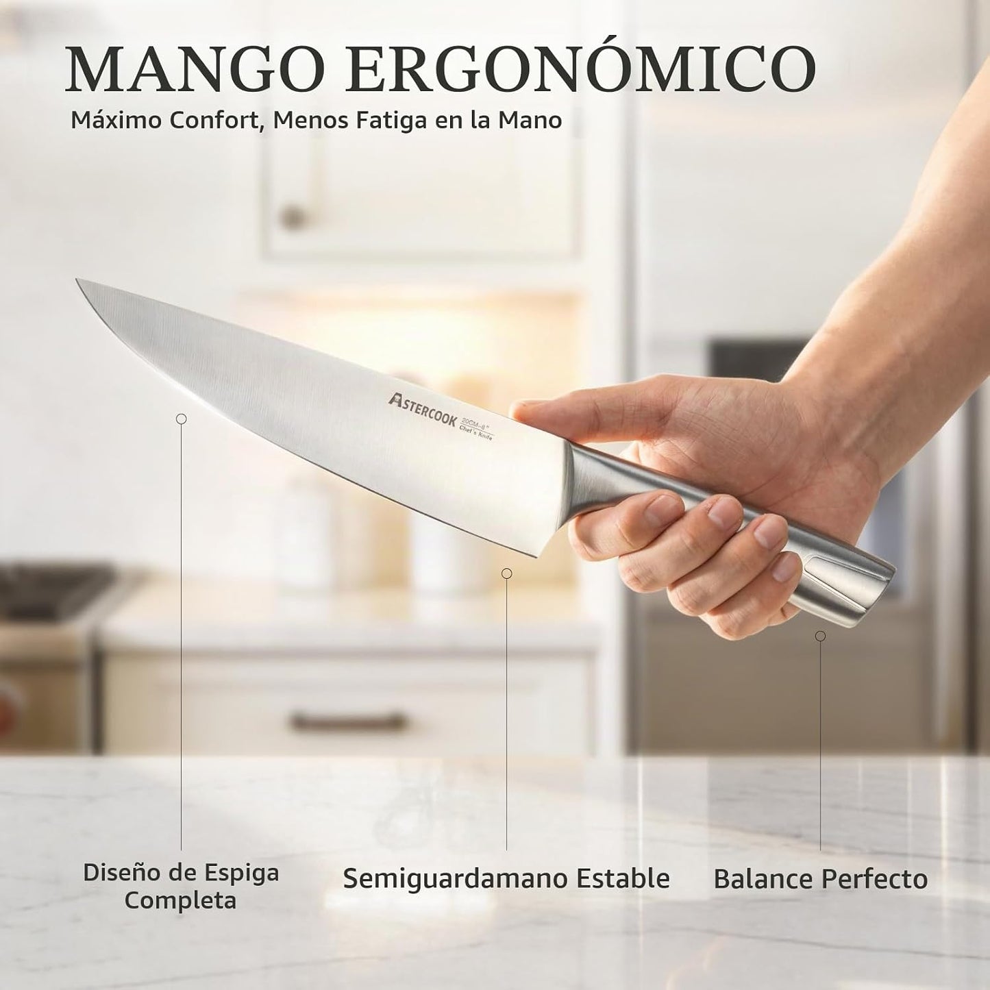 Astercook Juego de Cuchillos de Cocina con Bloque y Afilador Full T...