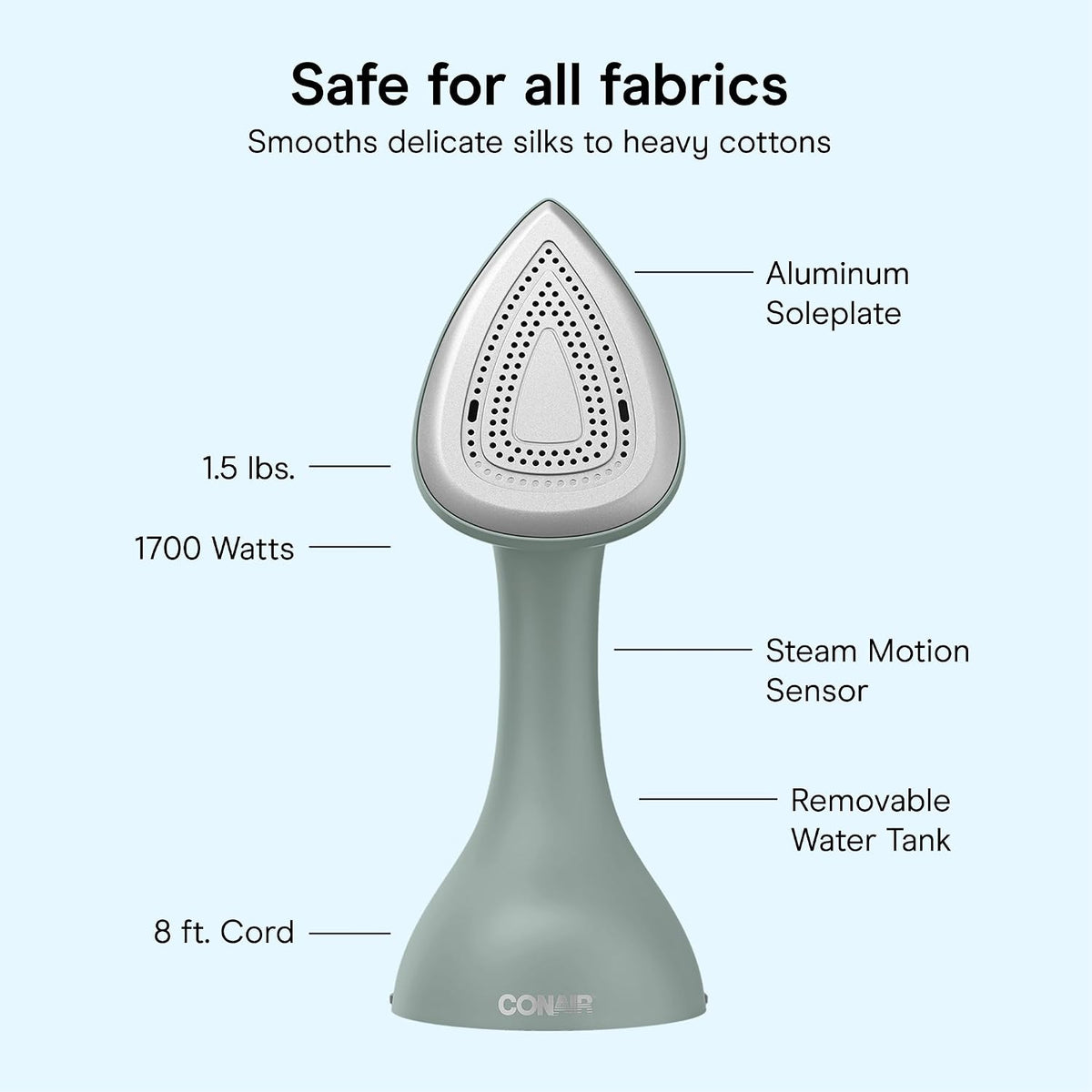 Conair Vaporizador 2 en 1 para hierro y ropa, suela de aluminio, 17...