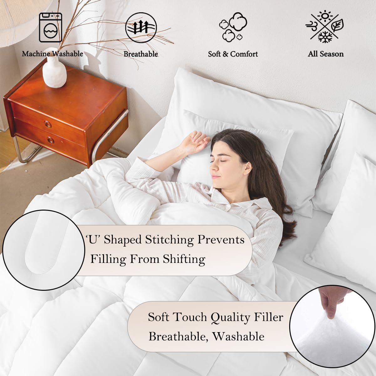 Feelyou Juego de ropa de cama de 7 piezas con lazo de seda morada t...