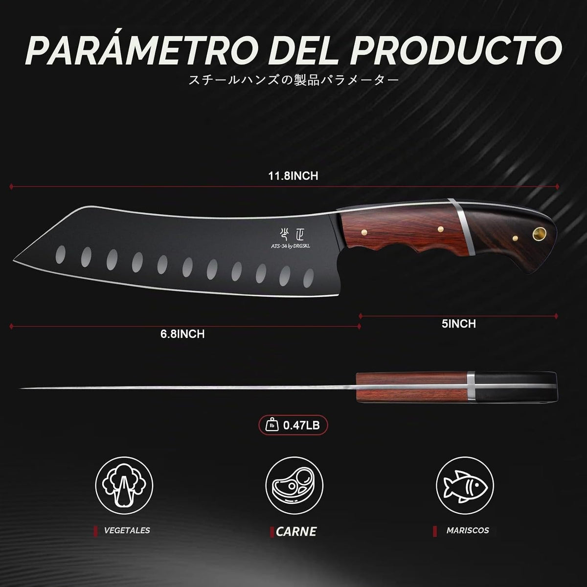 DRGSKL Santoku Cuchillo de chef japonés de 7 pulgadas para pescado...