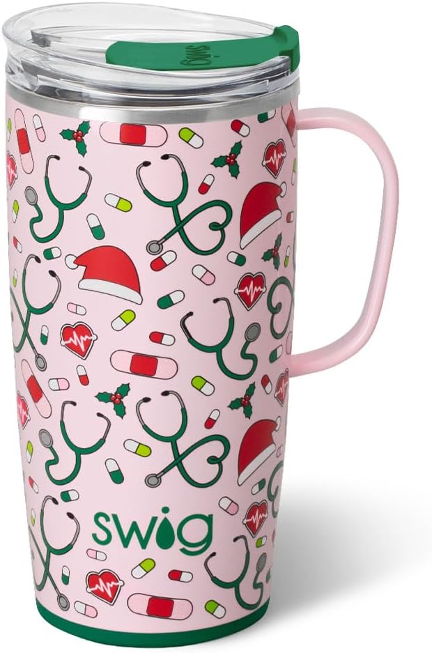 Swig Life - Taza de viaje de 22 onzas con asa y tapa, vaso aislante...