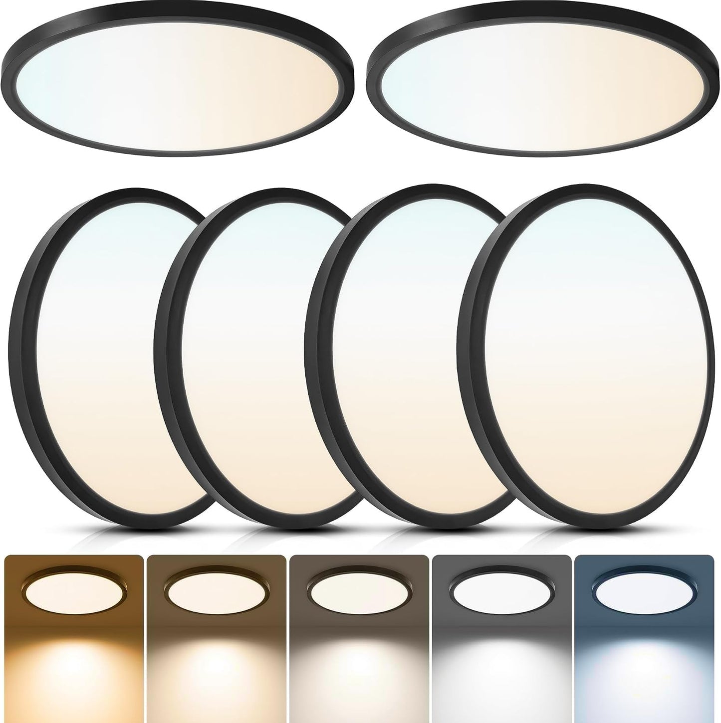Laiyidia Paquete de 6 lámparas de techo LED ultra finas de 12 pulga...
