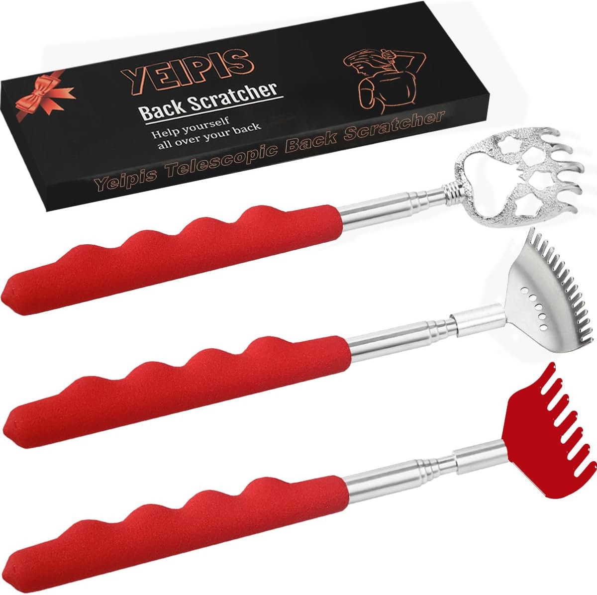 Yeipis Paquete de 3 rascadores de espalda diferentes, de metal, por...