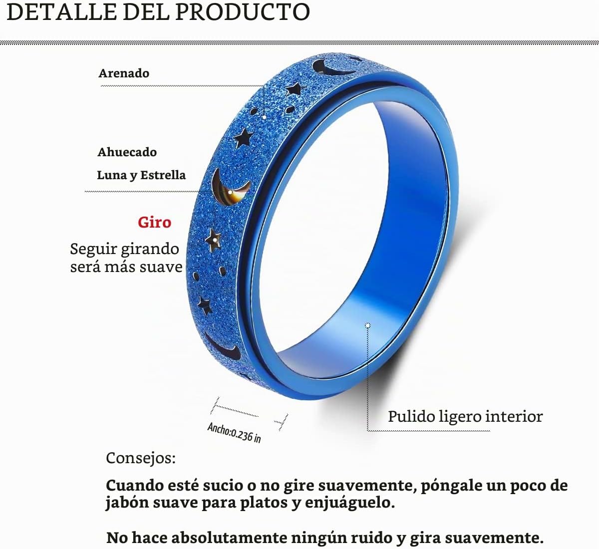 OreilleStar Anillo de ansiedad para mujeres, anillo giratorio, jugu...