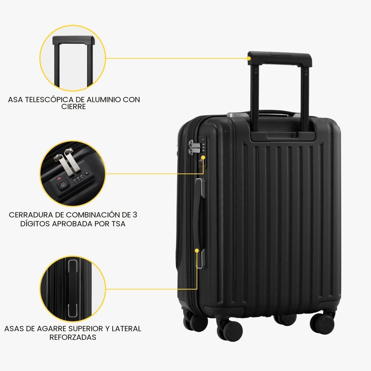 LEVEL8 Equipaje Grace, Negro, 20 pulg. | Bolsillo frontal, se adapt...