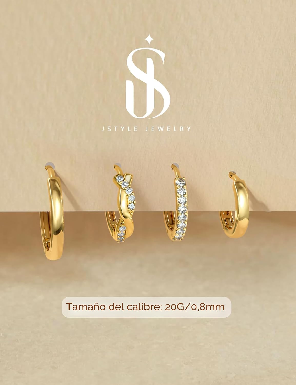 Jstyle Aretes de aro pequeños de oro para mujer, chapados en oro de...