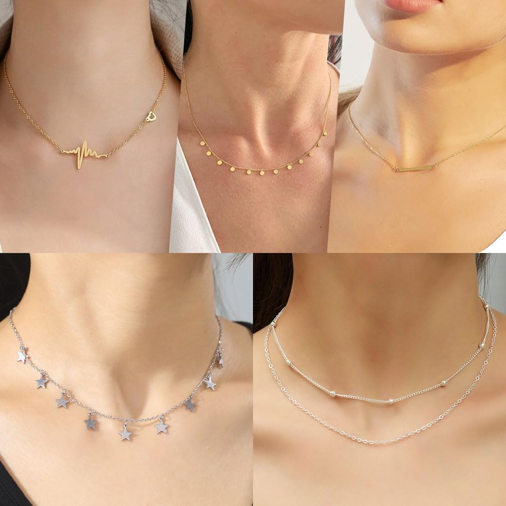Myofeng - Juego de 16 collares de oro para mujer, chapado en oro de...