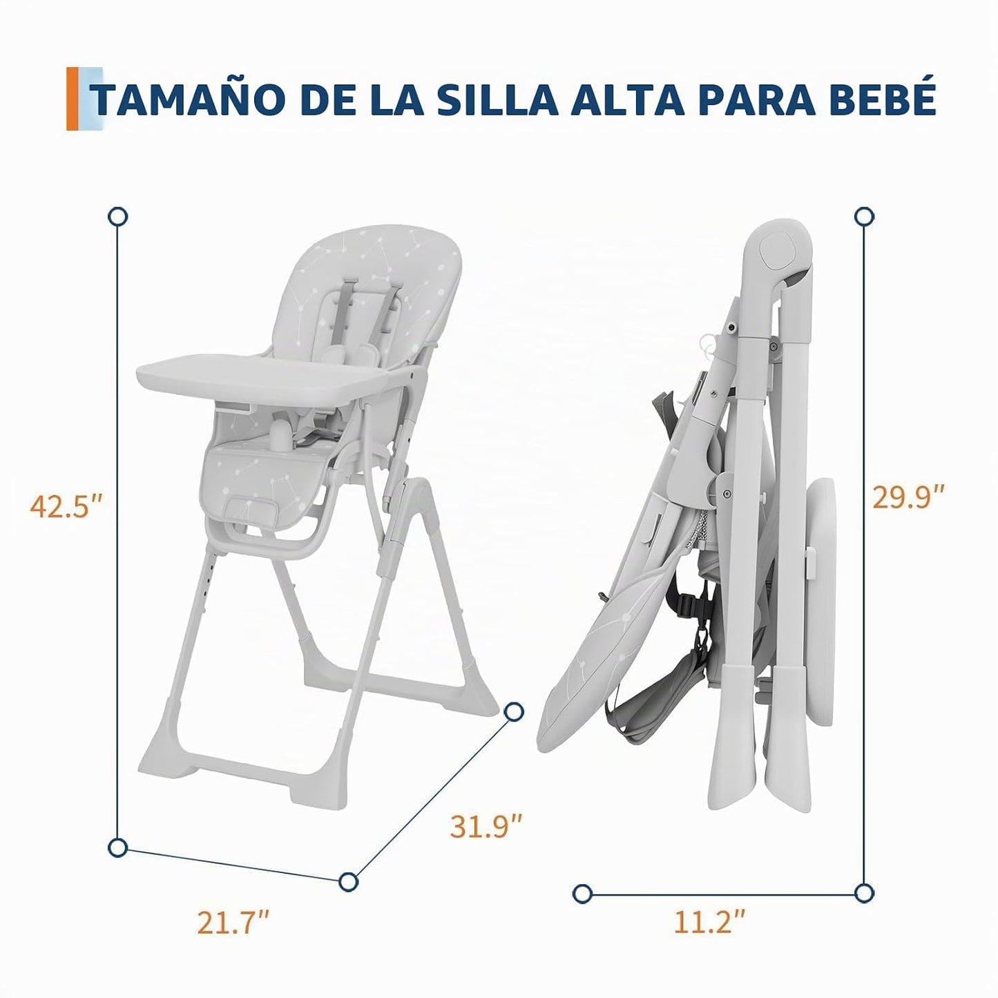 Silla alta para bebé, sillas de alimentación plegables para bebés y...