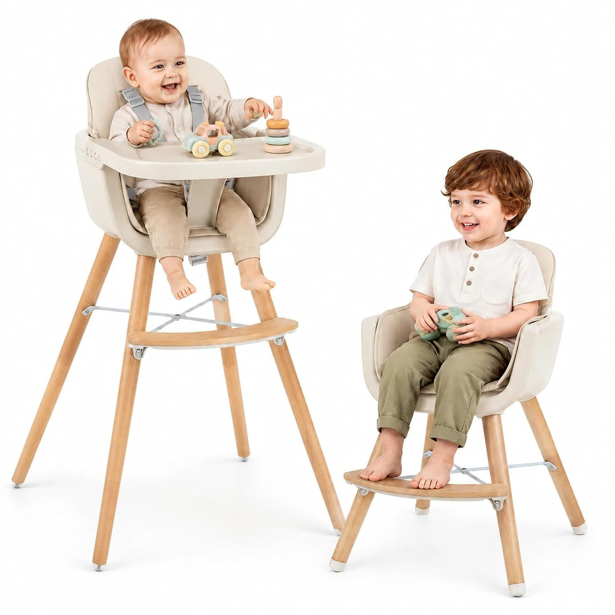HONEY JOY Silla alta para bebé, silla alta 6 en 1 de madera Eat &am...