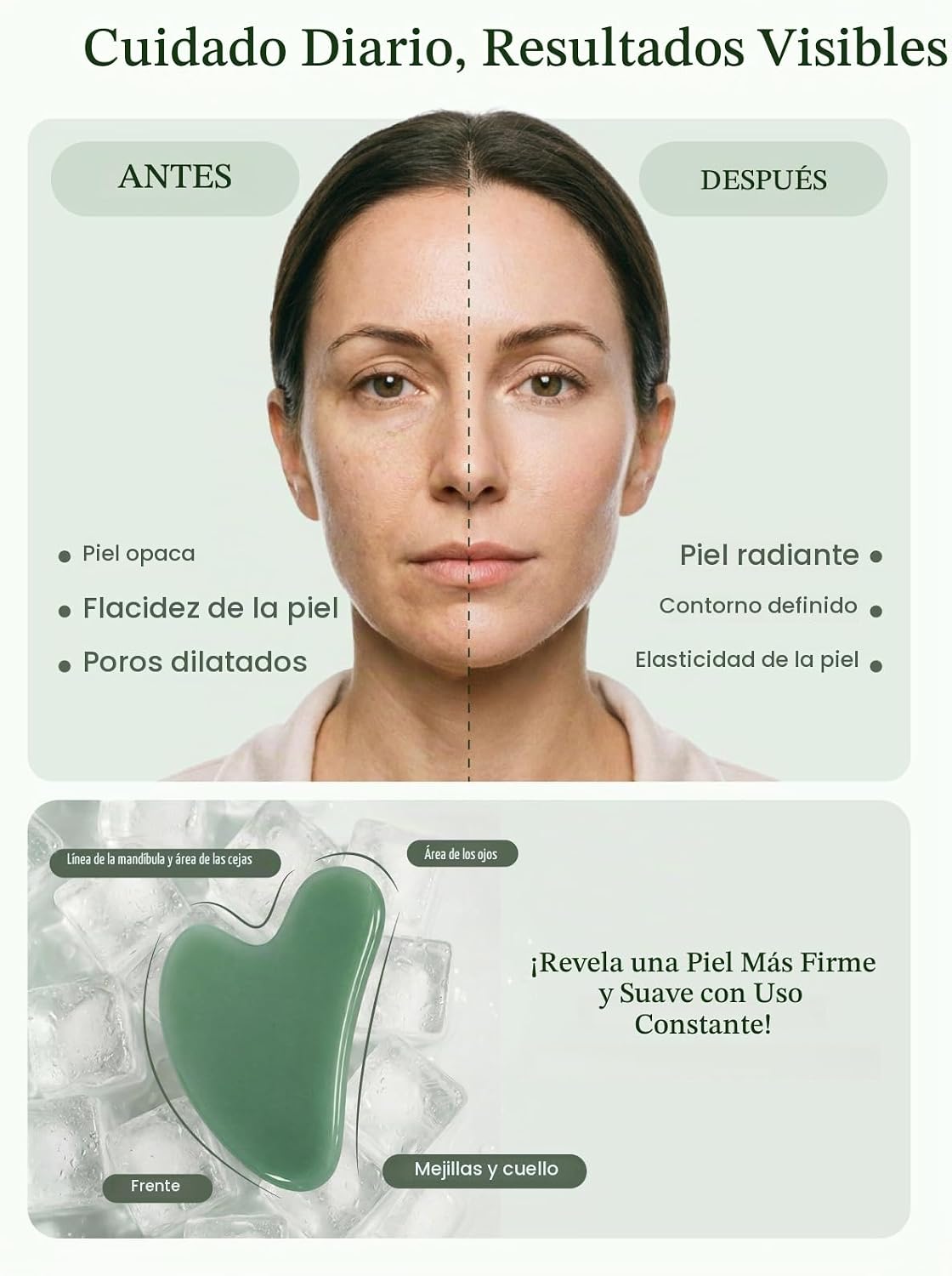 Rena Chris Herramientas faciales Gua Sha, Guasha de piedra verde -...
