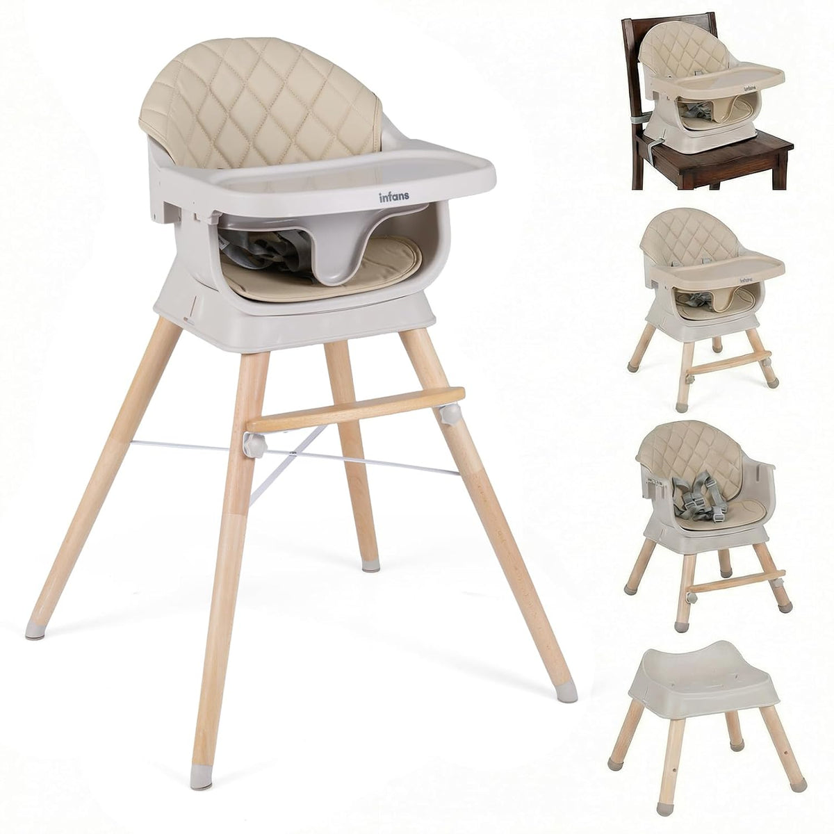 INFANS Silla alta para bebé, silla alta convertible de madera 6 en...