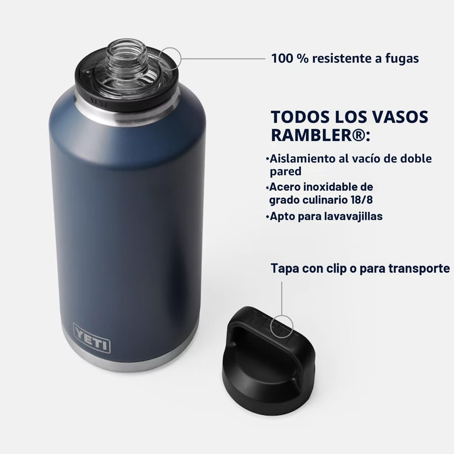 Yeti Rambler - Botella de 64 onzas, aislada al vacío, a prueba de f...
