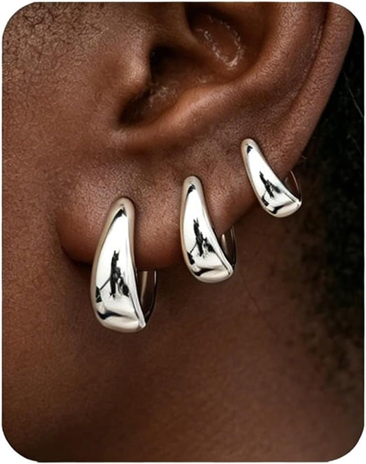 Juego de 3 pares de aretes de aro de oro para mujer, joyería de mod...
