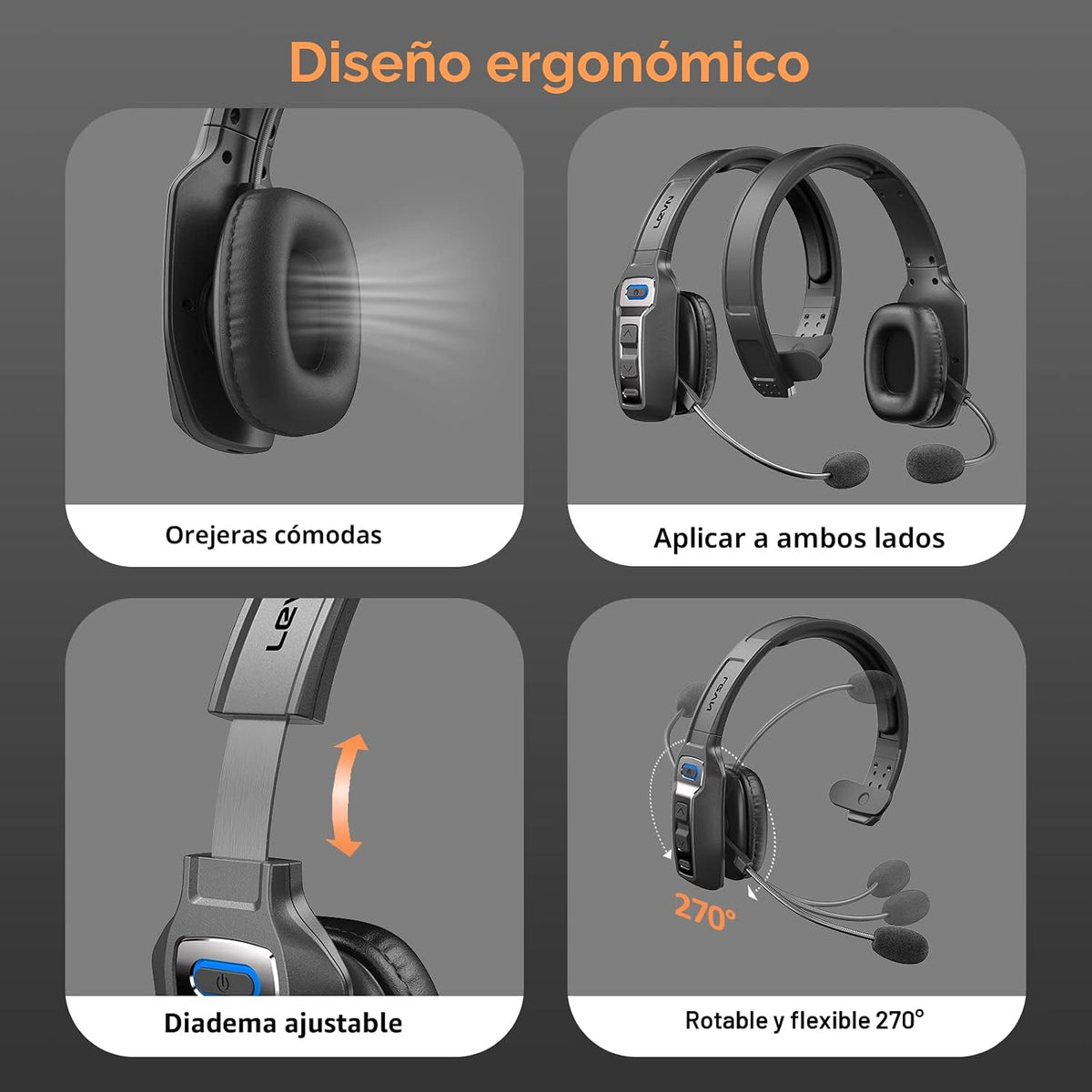 LEVN - Auriculares Bluetooth con micrófono, auriculares Bluetooth p...