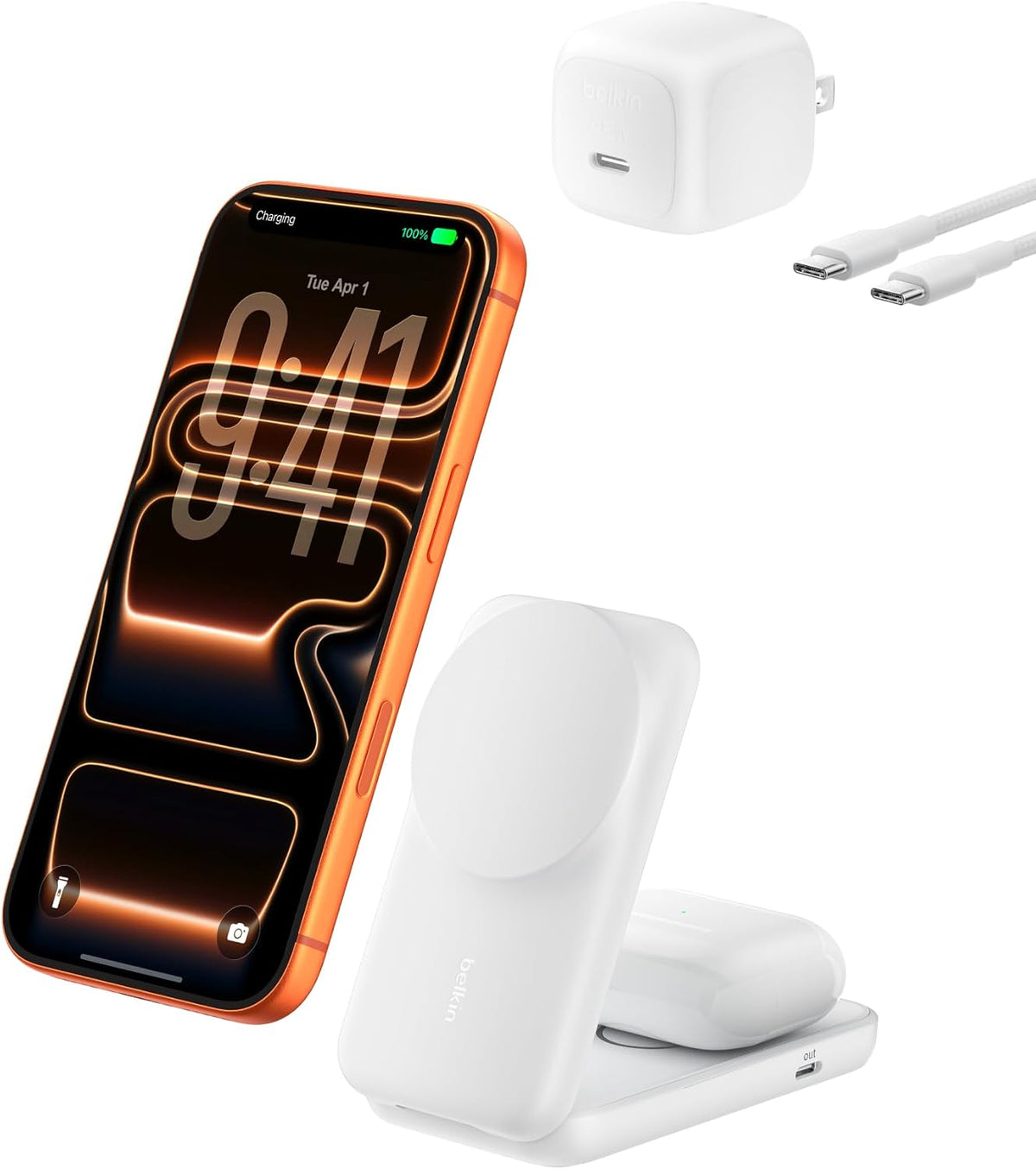 Belkin - Cargador MagSafe compatible, estación de carga 2 en 1, bas...