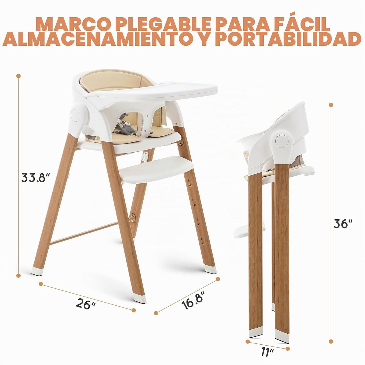 Silla alta plegable y ajustable para bebés y niños pequeños, silla...