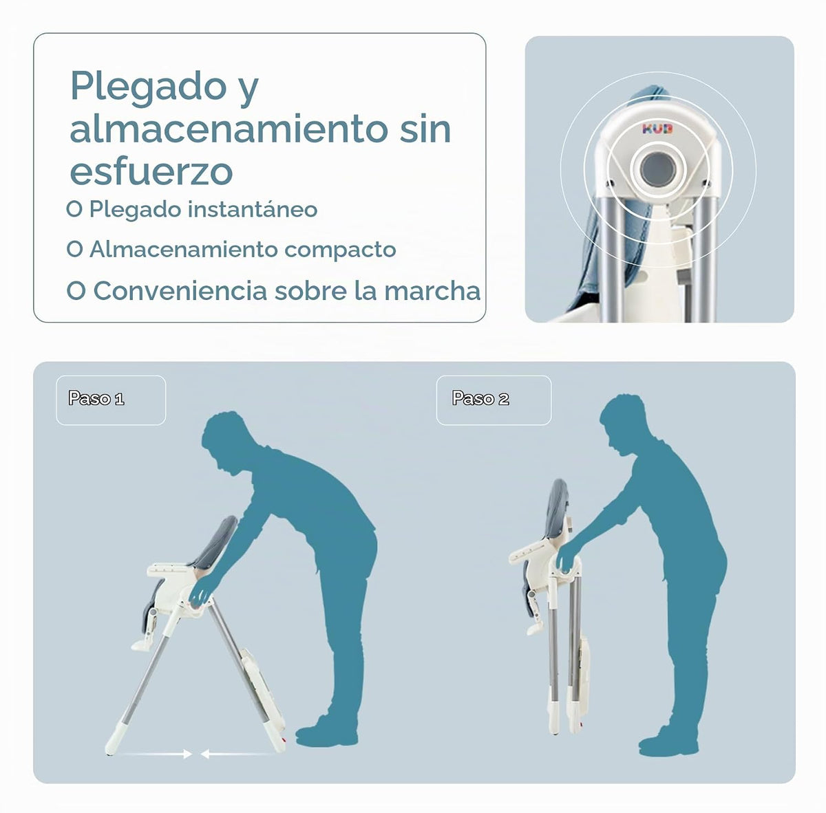 KUB Silla alta plegable 3 en 1 para bebé (azul) | Sillas altas mult...